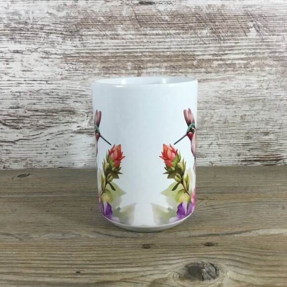 Hummingbird & Pastel Flowers 15 oz Ceramic Coffee Mug - Picture 2 of 3